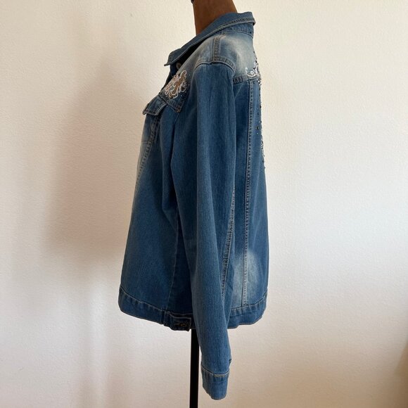 Isabel Hayley Women's Size 14 Vintage Wash Embroidered Beaded Denim Jacket - Picture 4 of 13